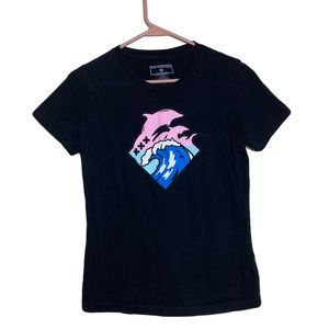 RARE FIND Pink Dolphin Top Size Medium Black Pink Blue Short Sleeve Tee